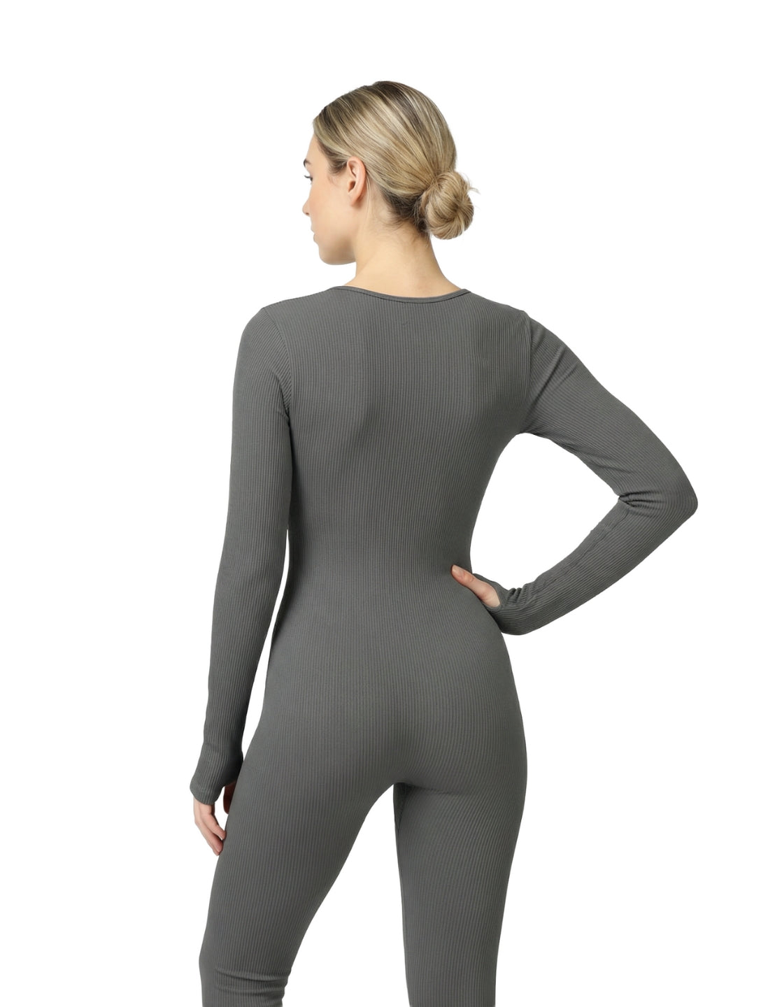 Geribbelde jumpsuit met vierkante hals