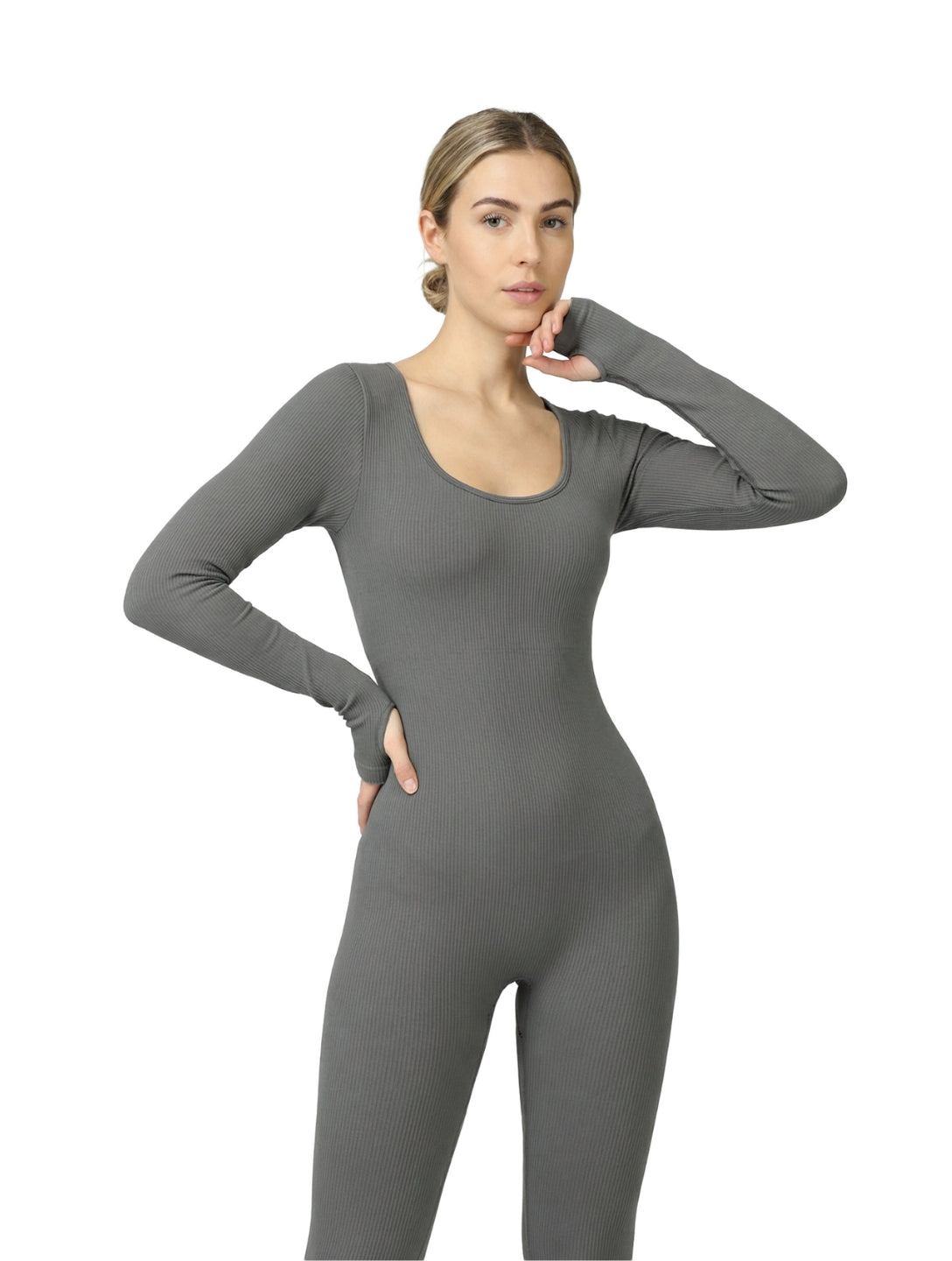 Geribbelde jumpsuit met vierkante hals