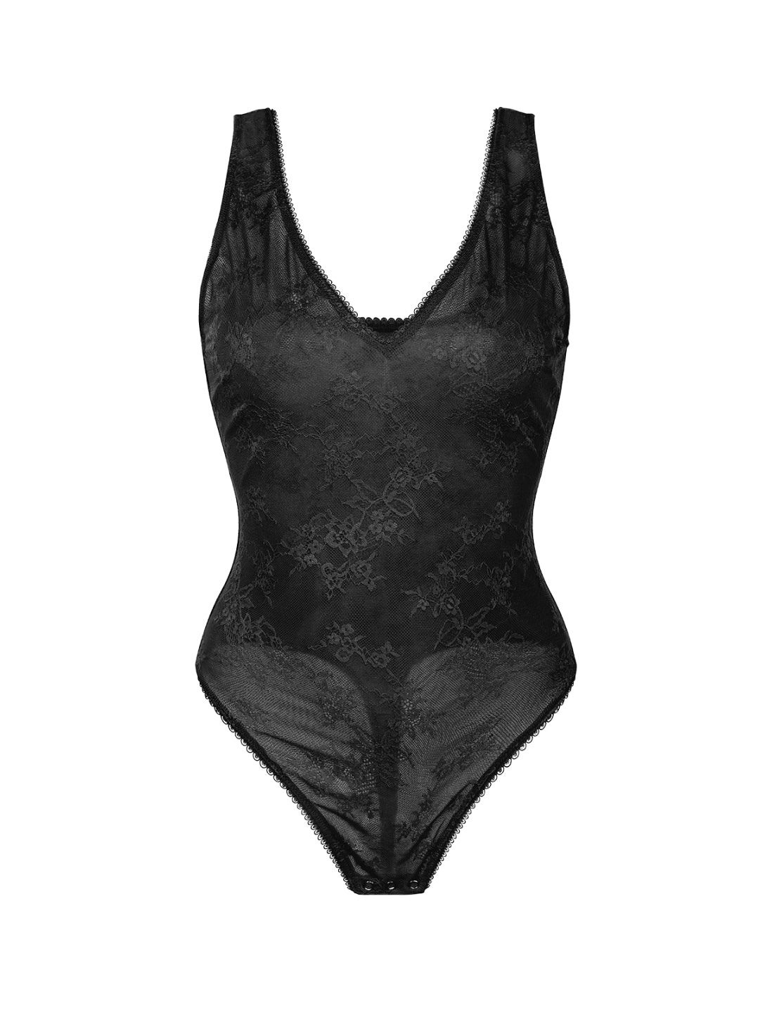 Body de tanga con escote en V y encaje