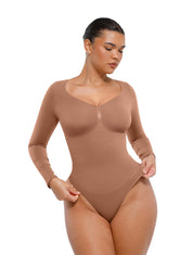 Long Sleeve Ruched Bodysuit - HeyShape