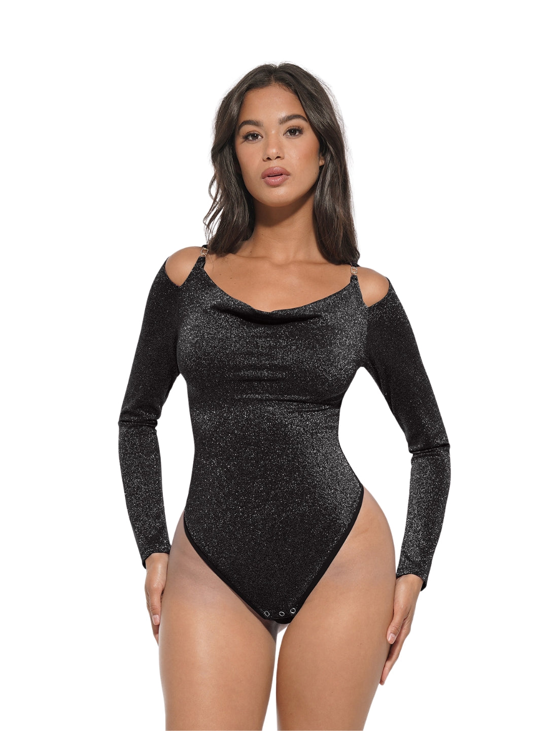 Body de tanga con mangas largas y brillo