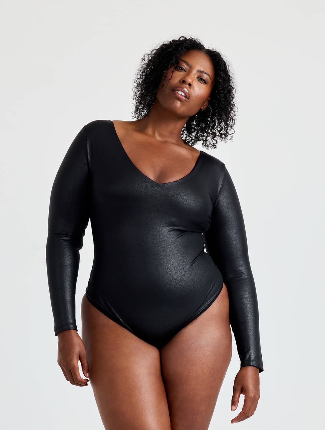Leather Look Long Sleeve Bodysuit